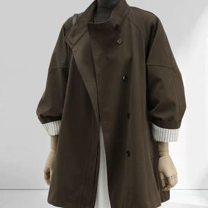 Manteau coupe-vent beige croisé pour femme, nouvelle collection printemps-automne 2026, style coréen, col montant, coupe ample, décontracté, mi-long - Product Image 4