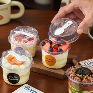 Vaso Transparente Redondo de 250 ml para Mousse y Postres con Cuchara, Frasco de Plástico PET para Pudín, Parfait, Venta al por Mayor - Product Image 1