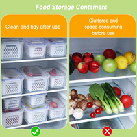 Lot de 3 paniers de drainage pour fruits et légumes, grands récipients de stockage alimentaire en plastique étanches avec passoire et couvercle amovibles