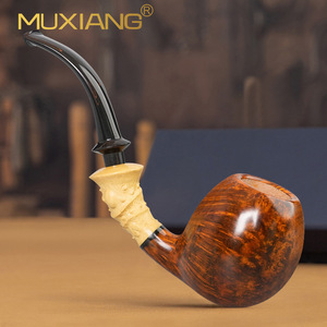 Muxiang Wooden Tobacco Pipe Bent Type Hand Carved With Filter For Men - Product Image 2