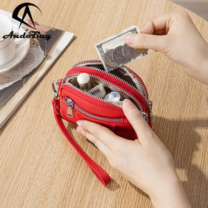 AndoBag Sac à main en cuir de vachette pour femme, nouveau modèle, trois fermetures éclair, porte-monnaie court, avec dragonne, grande capacité, portefeuille de rangement multifonctionnel C35 - Product Image 5