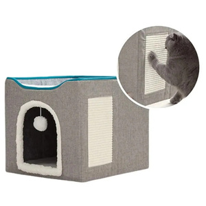 Foldable Pet Bed for Indoor <strong>Cats</strong> with Scratching Pad Large Soft Warm Pet <strong>Cat</strong> Condo House Equipment <strong>Cat</strong> Peekaboo Cave <strong>Hideaway</strong> - Product Image 2
