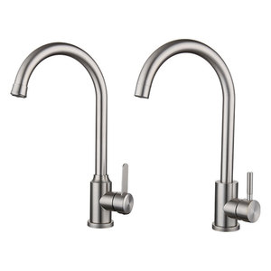 304 Stainless Steel Kitchen Faucet Single Handle 360 Degree Rotate Deck Mounted Contemporary Style - Product Image 4