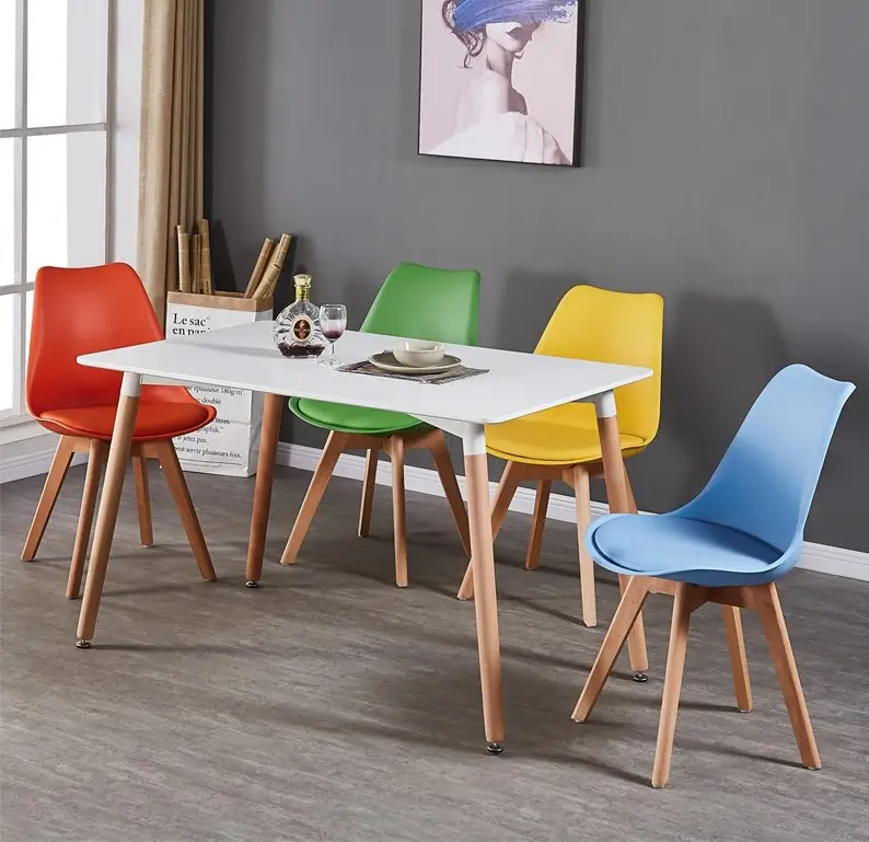 卸売Sillas Plasticas De Jardin木製椅子北欧PPプラスチックインテリアダイニングテーブルセット6椅子ダイニングルームチェア