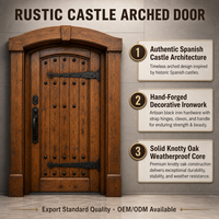 Porte d'entrée rustique en bois, arquée, à lattes verticales, avec clous en fer, en bois, aluminium et acier pour villa, manoir, maison