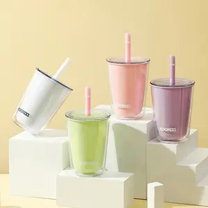 2024 New Design Food Grade Reusable 720ml Water Bottle Plastic Double Wall Coffee Cup Tumbler Daily Life With Straw Lid