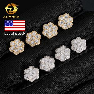 Envío rápido Stock local Iced Out Cluster Flower Hip Hop 925 Pendientes de moissanita de plata esterlina - Product Image 1