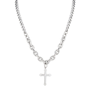 yunnique Stainless Steel <b>Cross</b> Pendant Necklace With Diamond Studs Long <b>Chain</b> Fashion Jewelry For Men And Women - Product Image 5