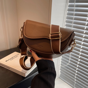 Women's Minimalist Saddle <b>Bag</b> - PU Leather Crescent Crossbody Purse with Wide Adjustable Shoulder Strap for Daily Use - Product Image 4
