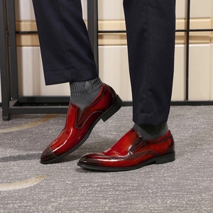 <span class=keywords><strong>Zapatos</strong></span> de <span class=keywords><strong>charol</strong></span> de cuero genuino para <span class=keywords><strong>hombre</strong></span>, calzado de vestir, para boda, fiesta, oficina, sin cordones, rojo, negro, marrón - Product Image 4