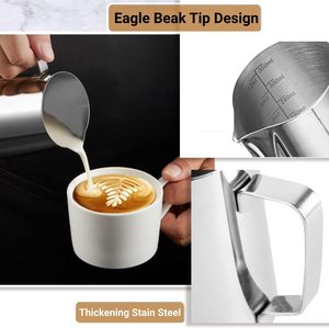 <span class=keywords><strong>Pichet</strong></span> à mousse de lait en acier inoxydable 350 ml/12 oz avec poignée ergonomique pour café, <span class=keywords><strong>cappuccino</strong></span>, latte art, usage barista - Product Image 4