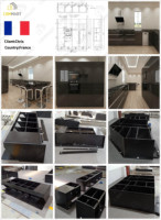 Armoires de cuisine en bois plaqué mélamine CBMmart, armoires de cuisine contemporaines en bois avec plan de travail en marbre