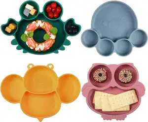 Sea Creatures Octopus Crab Silicone Baby Suction Plates, Toddler Suction Plates Divided Baby Dishes Sea Animal Kids Plates