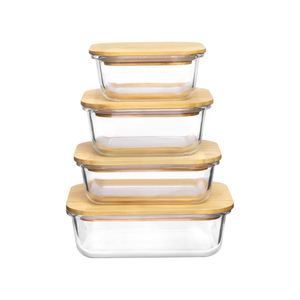 Baby Food Grade Microwavable Rectangle Glass Containers Set with Bamboo Lid BPA Free & Eco-Friendly Europe Style Multifunction - Product Image 1