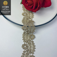 LEIXUSI Ruban de dentelle soluble dans l'eau avec fil doré de 3,5 cm, broderie florale, pour vêtements et textiles de maison, en stock