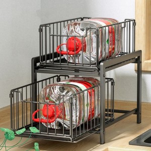 Double-Tier Standing Type Durable Powder-Coated ABS PP Carbon Steel Modern Multifunction Kitchen Storage <b>Rack</b> Organizer Living - Product Image 5
