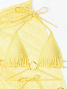 Viviblook Z325ST01 Women Swimsuit Set New Halter Lace Up <b>Bra</b> Thong <b>Sheer</b> Lace Skirt Split 3 Piece Bikini Set Beachwear Swimwear - Product Image 3