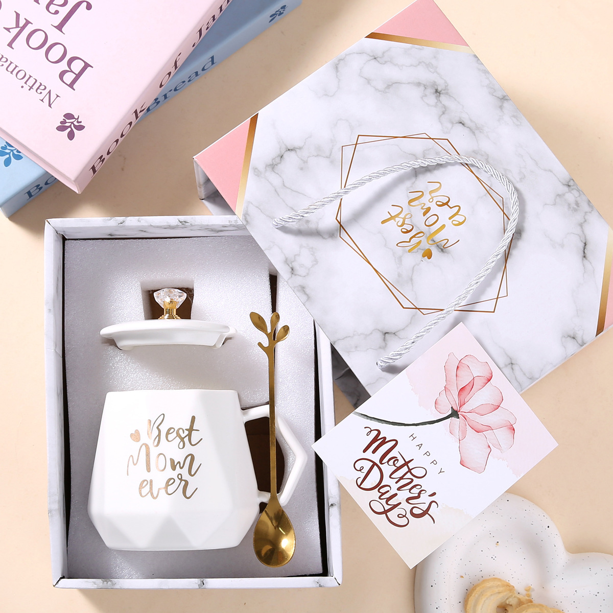 cup lid spoon single cup gift box-send mother white