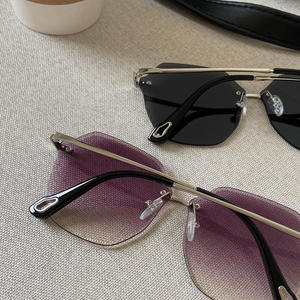 Lunettes de soleil hexagonales haut de gamme sans monture pour femmes, monture violette dégradée argentée, verres PC, protection UV400, type 3, pare-soleil - Product Image 5