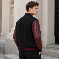 Vestes de baseball vintage pour hommes en laine avec manches en cuir et patchs brodés rayés personnalisés pour l'automne et l'hiver