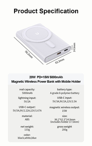 High Quality Portable 20W PD 5000mAh Powerbank with Type <b>C</b> Magnetic Wireless <b>Charging</b> Mobile Holder Featuring LI-Polymer Battery - Product Image 5
