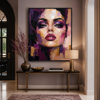 Peinture à l'huile abstraite texturée de portrait féminin de luxe, peinture sur toile impasto, peinte à la main, cadre en bois, décoration contemporaine, sur mesure