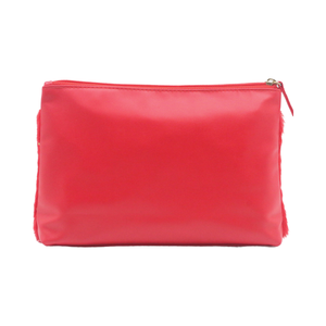 Chic Poinciana Red Faux Rabbit Fur Costura PU Bolsa de maquillaje de cuero Logotipo personalizado Patrón de punto dorado Mujeres Bolsa de cosméticos de lujo - Product Image 3