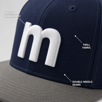 Casquette de baseball personnalisée en sergé marine à visière plate, 6 panneaux, snapback, visière grise brodée, réglable, vente en gros, OEM, faible MOQ