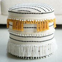 Pouf décoratif bohème avec pompons et franges, ottoman polyvalent pour repose-pieds de canapé, repose-pieds pour canapé et table d'appoint temporaire