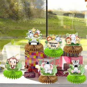 2024 baptême Animal nid d'abeille pièce maîtresse Toppers Table fête décoration papier nid d'abeille pour bébé douche