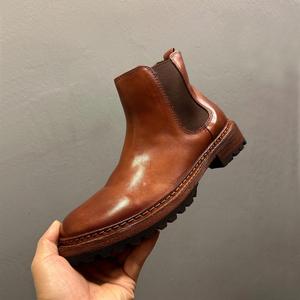 Bottes Chelsea en cuir marron délavé pour homme, faites à la main, à lacets, style rétro streetwear, chaussures d'hiver et d'été, semelle épaisse - Product Image 1