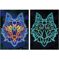 Peinture de diamant à mosaïque de loup lumineux, broderie de perceuses carrées, en point de croix, lumineux, décoration artistique, nouveau produit