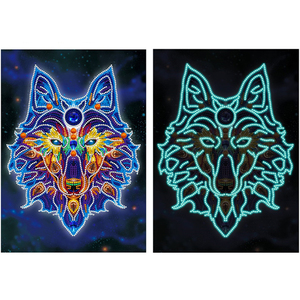 Peinture de diamant à mosaïque de loup lumineux, broderie de perceuses carrées, en point de croix, lumineux, décoration artistique, nouveau produit - Product Image 3