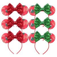 Serre-tête transfrontalier Mickey en tissu fait main avec nœud à paillettes pour enfants, idéal pour les fêtes de Noël