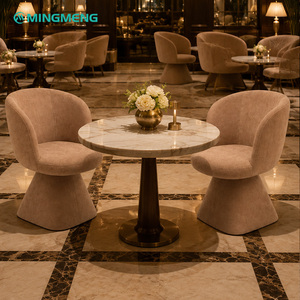Modern Oval Wood Coffee Table With Fabric Chairs Contemporary <b>Restaurant</b> Furniture <b>Set</b> For Hotel Use - Product Image 4