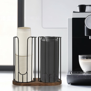 Dispensador de vasos de papel desechables de metal para encimera, organizador de estación de café, soporte para tapas, estante de almacenamiento con base de madera, venta al por mayor - Product Image 5