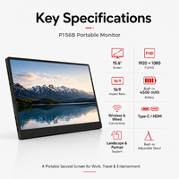 Moniteur portable sans fil multi-écrans 15,6 pouces 1920*1080 IPS LCD, extension USB3.1 Type C 60Hz pour jeux, bureau, ordinateur portable, téléphone