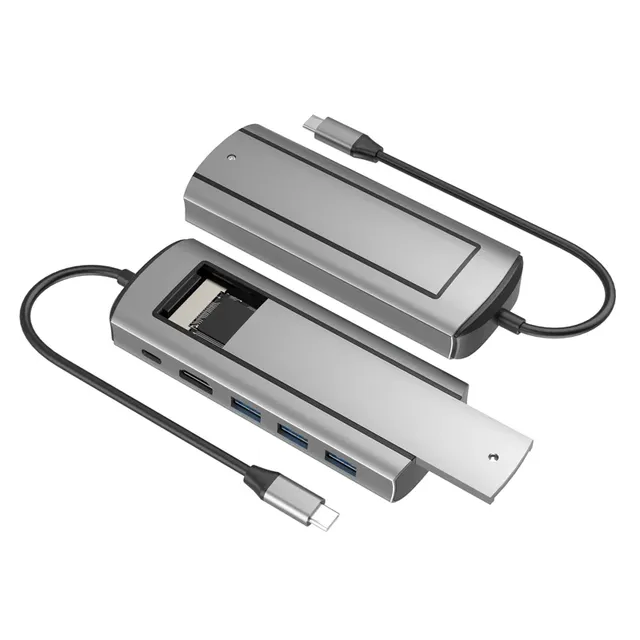 6-IN-1 USB-C Hub & Docking Station Disk Storage (M.2 NVMe SATA SSD) Type-C for Adapter for Macbook Pro-Aluminum Alloy Stock
