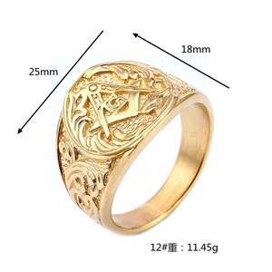 Anillo de acero inoxidable para hombre, sortija de titanio chapado en oro, Estilo Vintage, AG, masónico - Product Image 2