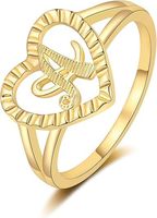 Bague de luxe réglable en laiton plaqué or 14 carats, motif cœur évidé 26 lettres – Cadeau vintage pour mariage et fiançailles