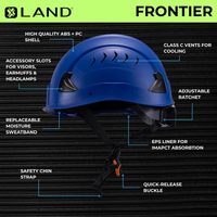 Casque de sécurité rigide ventilé en ABS classe C avec visière transparente 52-63 cm bleu pour la construction