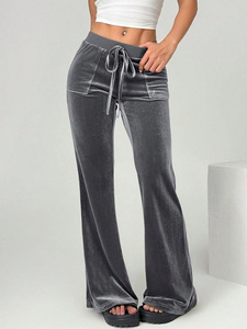 Pantalones de Terciopelo de Estilo Vintage para Mujer, Otoño, ODM, Largos, Cintura Media, Pierna Ancha, Ajustados, Drapeados y Acampanados - Product Image 2