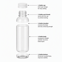 Bouteille en plastique transparente en PET avec bouchon à vis rond pour jus, lait, thé et autres boissons