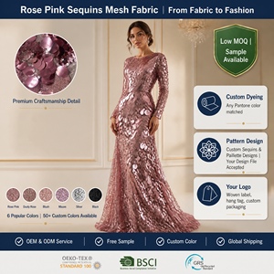 Tissu en maille à paillettes rose métallique, orné de paillettes, tulle à paillettes pour robe de femme, vêtements de mode - Product Image 2