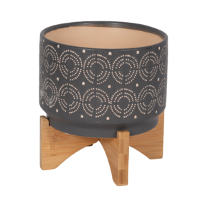 Fioriera in Ceramica Rialzata con Design a Spirale e Supporto in Bambù per Piante da Interno e Decorazione Domestica - Product Image 3