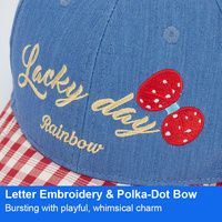 Gorra de Béisbol Ajustable de Mezclilla Sintética Estilo Cottagecore para Niñas, Gorra Retro con Bordado de Cerezas y Lazo 3D para el Verano