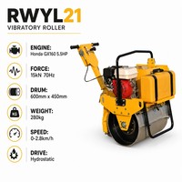 Rouleau vibratoire portatif Honda GX160 RWYL21 15kN 70Hz 280kg à entraînement hydrostatique pour le compactage de l'asphalte et du sol