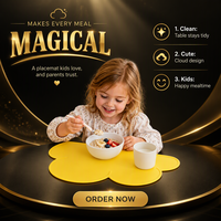 Set de table en silicone en forme de nuage, imperméable, antidérapant, résistant à la chaleur, réutilisable, pour l'alimentation