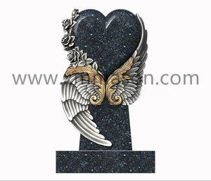 Изготовленный на заказ дизайн в форме сердца гранитный надгробный камень резные розы и Золотое Открытое крыло - Product Image 4
