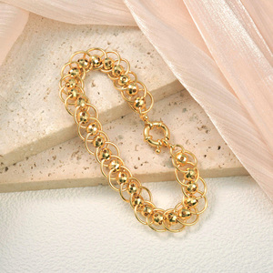 factory <b>direct</b> wholesale unisex copper waterproof intertwined oval faceted <b>bead</b> custom fine chain link bracelets - Product Image 1